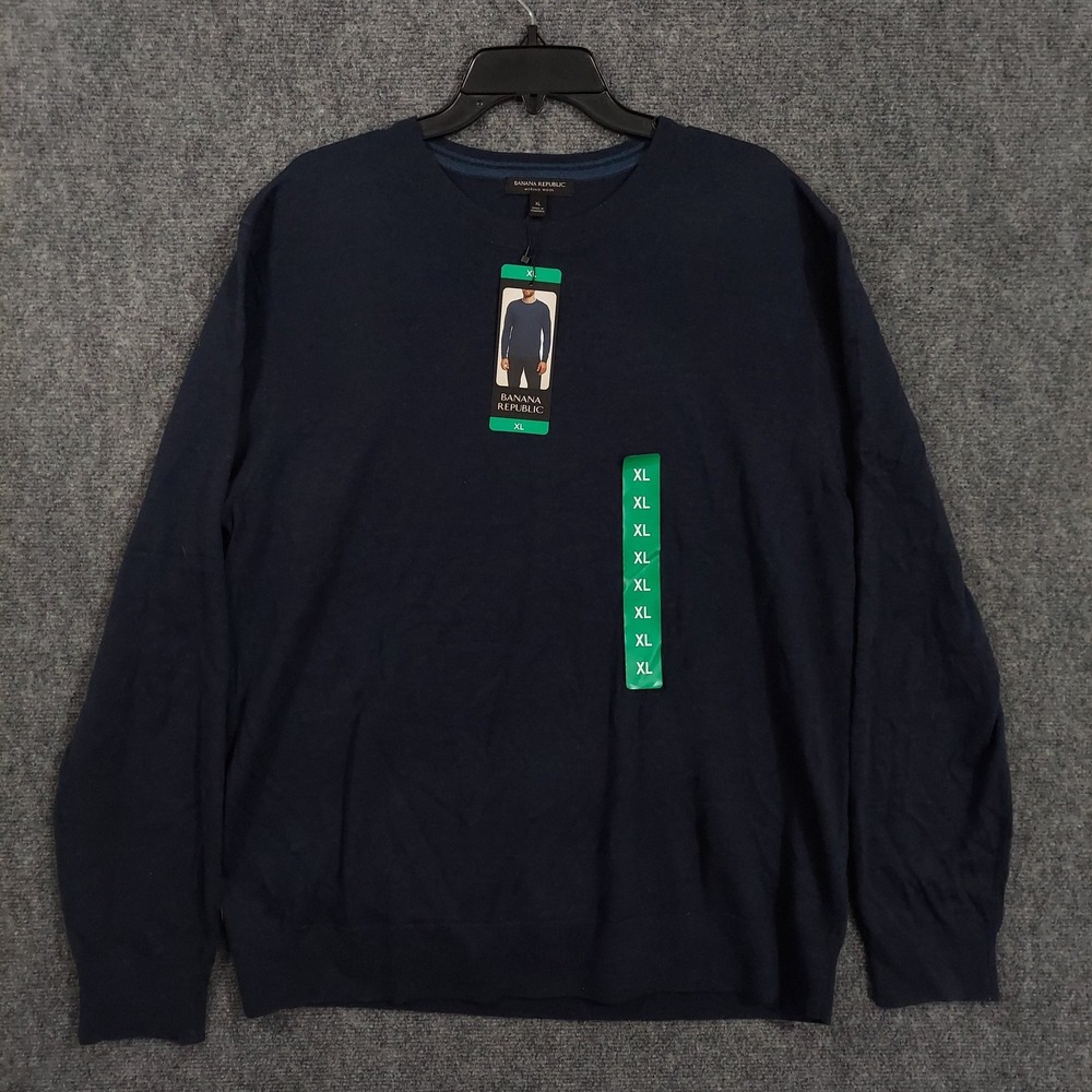 Banana Republic Sweater Mens XL Blue Merino Wool Crewneck Knit Martin‎ Cambodia